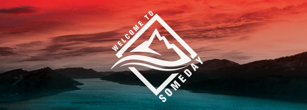 Someday Rentals with red to blue gradient overlay